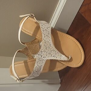 Dream Paris sandals, 8, white and tan